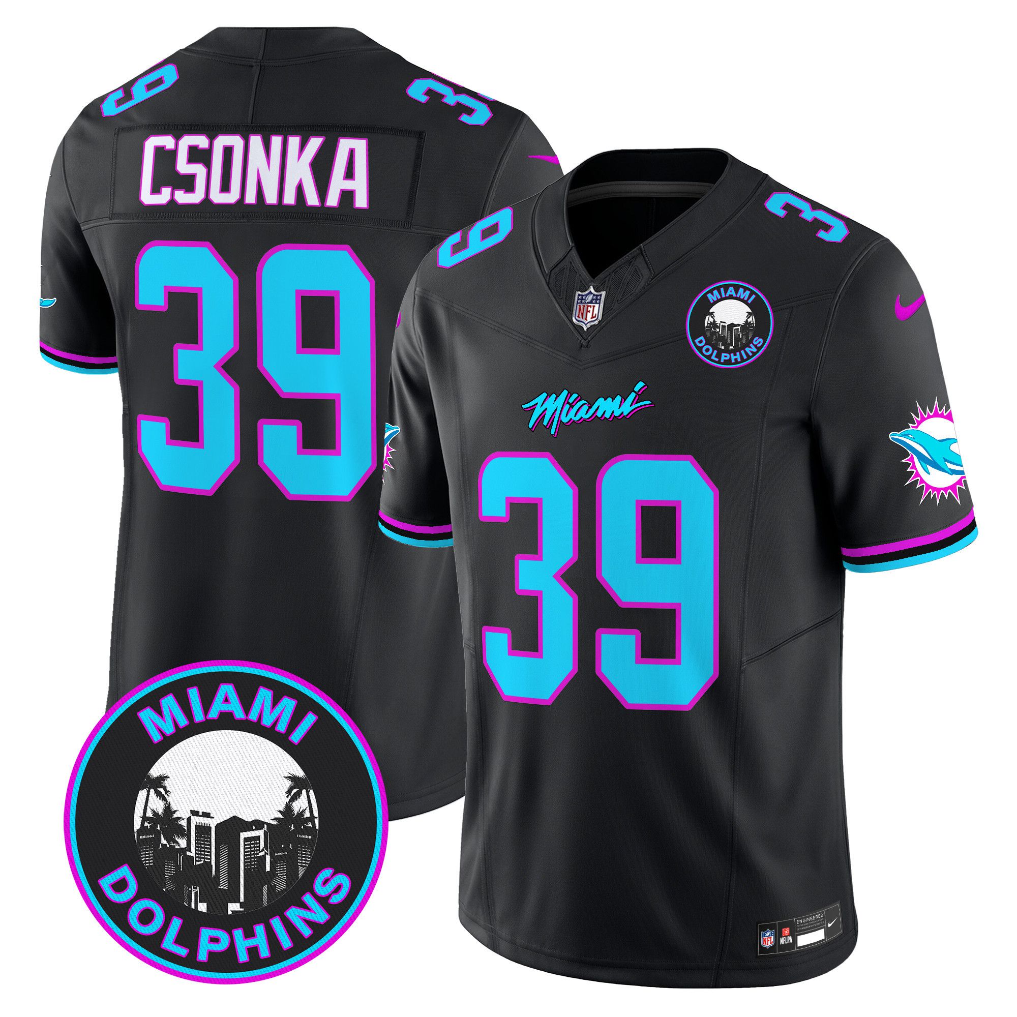 Men Miami Dolphins #39 Csonka Black 2024 Nike Vapor Limited NFL Jersey style 1